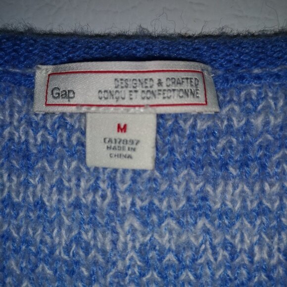 Gap Ladies Blue & White Long Sleeve Reverse Stitch Lightweight Sweater - Picture 3 of 7